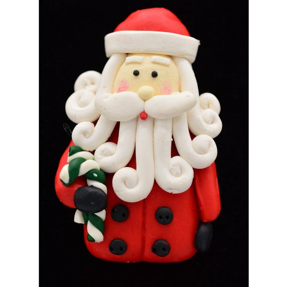 Vintage Santa Claus Christmas Pin Brooch Clay Made Holiday Chunky 1980s BinJ